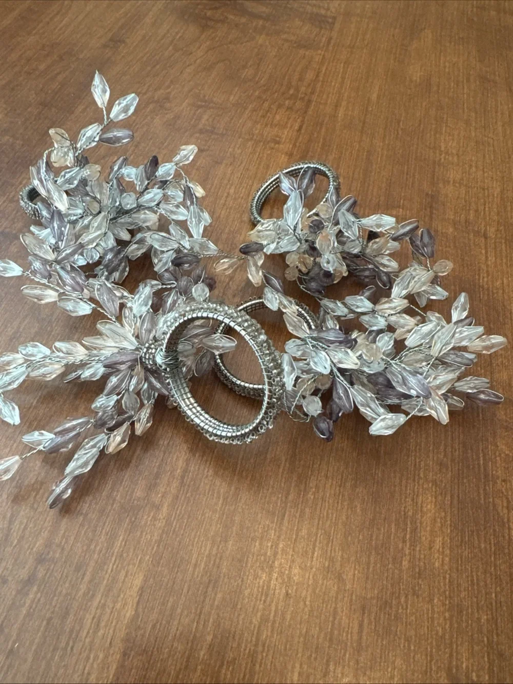 Beaded Burst Napkin Ring Holder Set Of 4 Pier 1? Silver,purple,white Light Pink